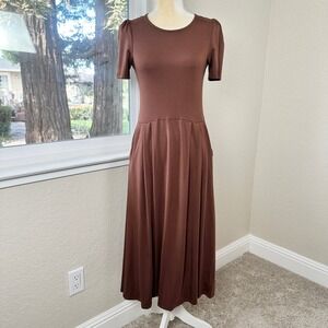 Quince Short Sleeve Midi Dress Womens S Brown Tencel Spandex Pockets Minimalist